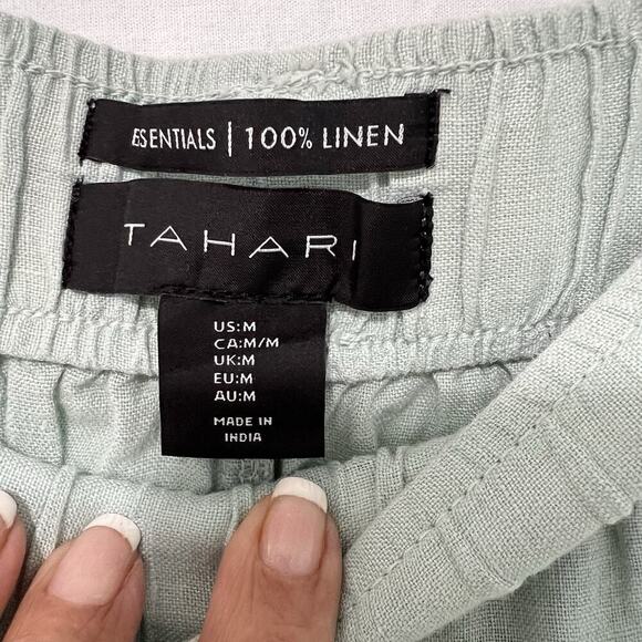 TAHARI 100% Linen Wide Leg Cropped Pull-On Pants Medium Mint Green Beach Resort - Picture 5 of 9